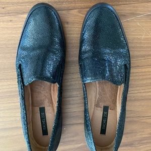 Shiny Black Leather Rachel Zoe Loafers Size 6.5